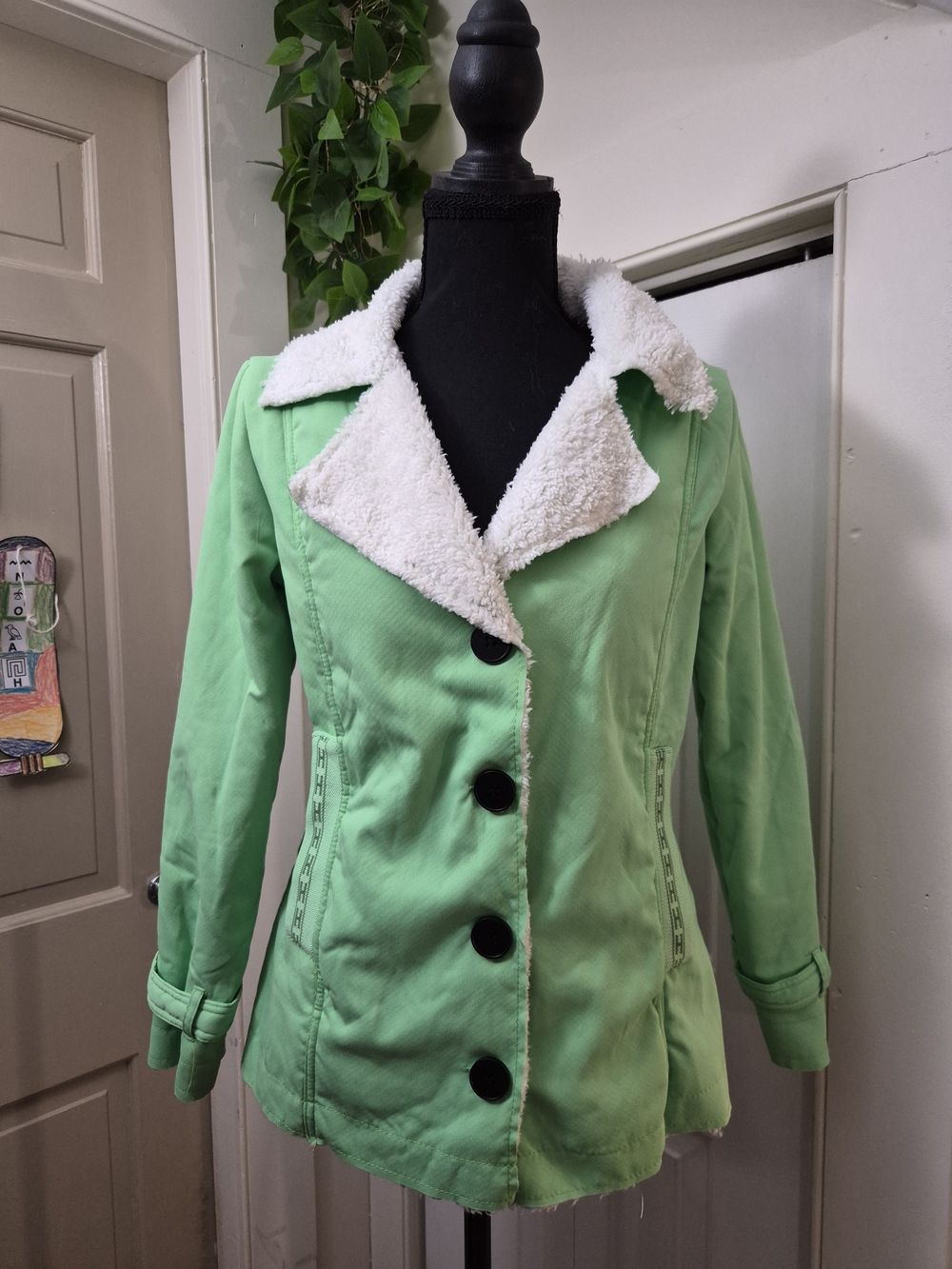 Women’s Green Sherpa Collar Coat
